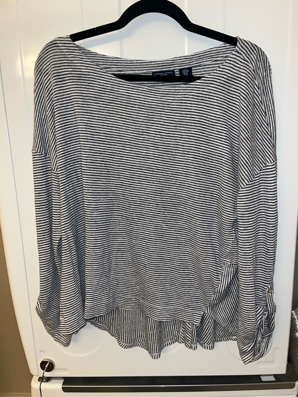 Adrienne Vittadini Navy & White Striped Boatneck Long Sleeve Top with Roll-Tab